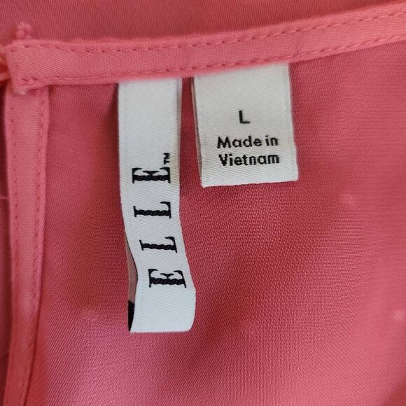 Elle Pink Swiss Dot Sleeveless Blouse Size Large Pink Semi-Sheer Ruffle Top - Picture 6 of 8